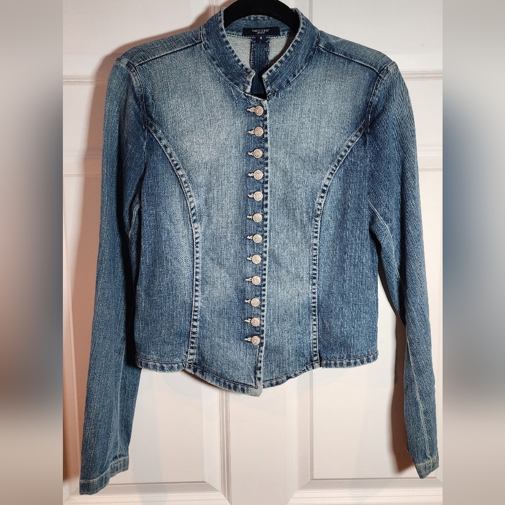 Karen Kane Vintage Y2k Blue Cotton Denim Buttom Up Jacket Size 8